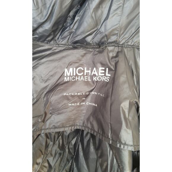 Michael Kors Black Puffer packable quilted down coat zip up size womens M preppy - Picture 10 of 10